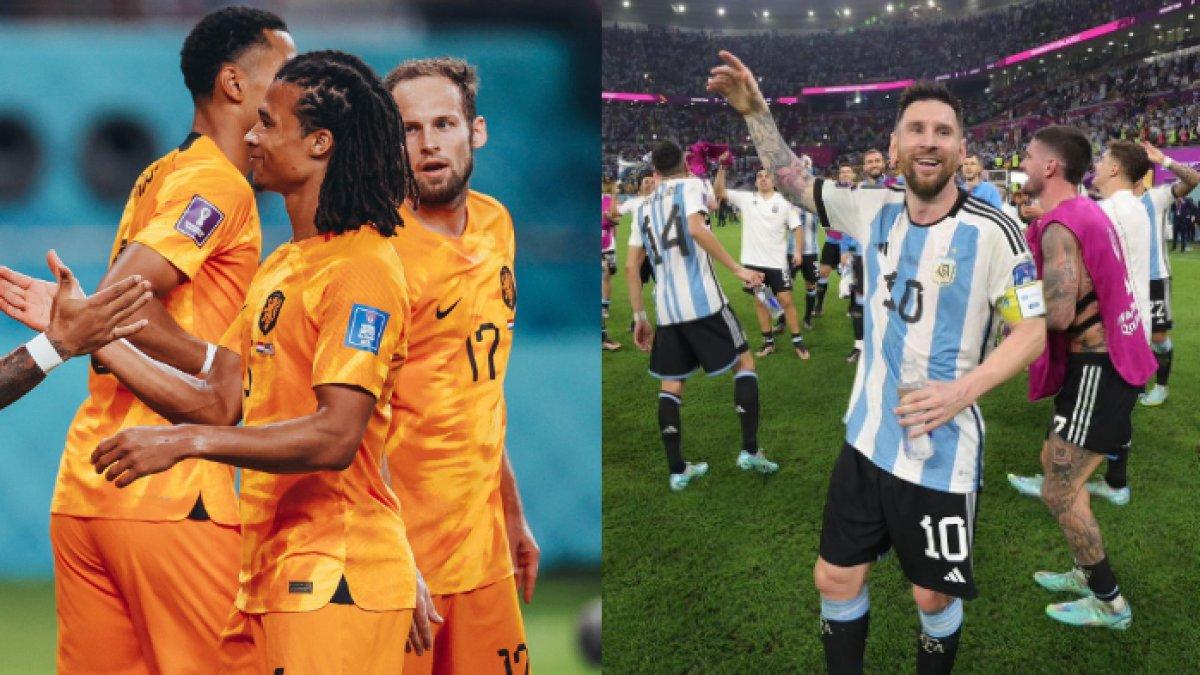 Para pemain Timnas Belanda (kiri) dan Lionel Messi dan rekan-rekannya di Timnas Argentina (kanan).