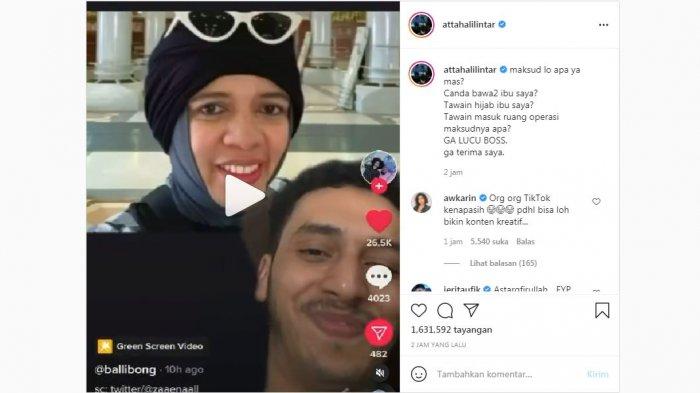 Unggahan Atta Halilintar soal pria yang diduga telah menghina ibunya, Lenggogeni Faruk, Senin (7/6/2021).