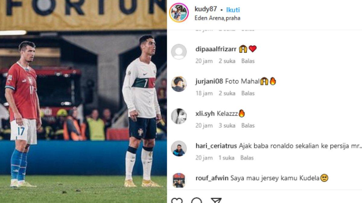 Unggahan Bek Persija Jakarta, Ondrej Kudela, yang menampilkan foto dirinya yang tengah melawan Cristiano Ronaldo di ajang UEFA Nations League pada September 2022 lalu sukses membuat Jakmania kesengsem dengan pemain timnas Ceko tersebut, Kamis (3/11/2022).