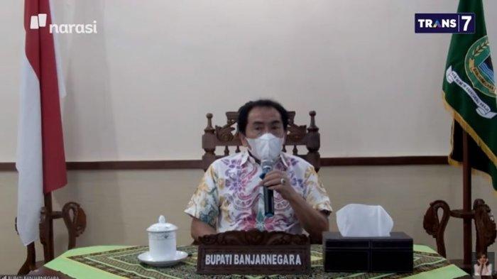 Bupati Banjarnegara, Jawa Tengah, Budhi Sarwono dalam acara Mata Najwa, Rabu (23/6/2021) malam. Budhi meminta maaf ketika ditegur soal masker melorot.