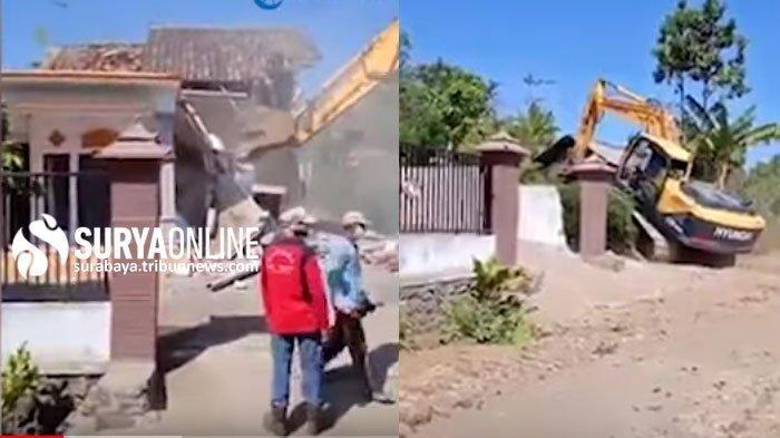 Rumah warga Donomulyo, Malang yang dihancurkan dengan alat berat