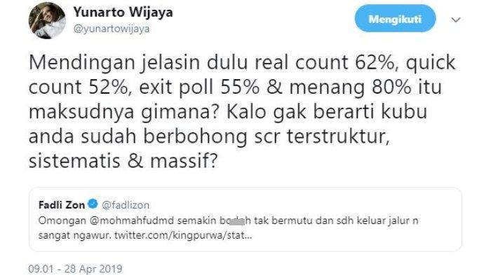 Direktur Eksekutif Charta Politica Yunarto Wijaya memberikan tanggapan atas Kicauan Wakil Ketua Umum Partai Gerindra, Fadli Zon yang menyinggung Mantan Ketua MK Mahfud MD.