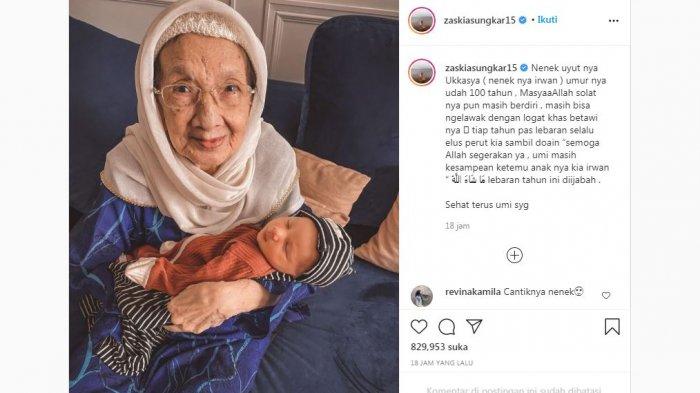 Zaskia Sungkar mengunggah foto nenek Irwansyah dan bayinya, Ukkasya, Rabu (8/4/2021).